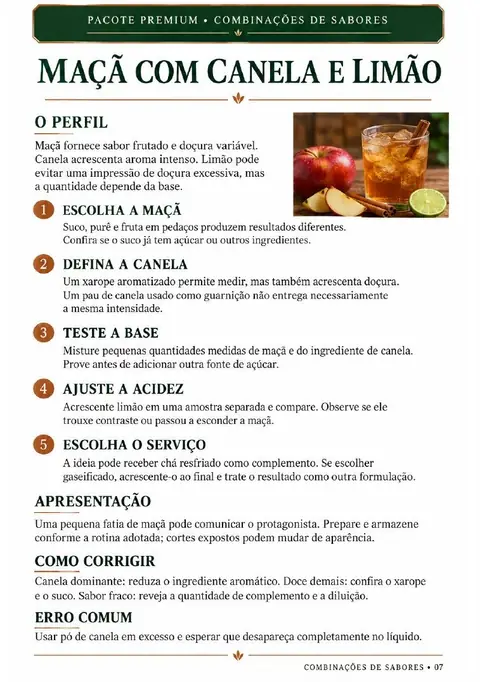 Combinações de Sabores: maçã com canela e limão